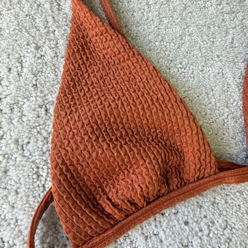 Monday Swimwear Bikini Set Women P/M Rust Brown Crinkle Triangle High Leg 12073